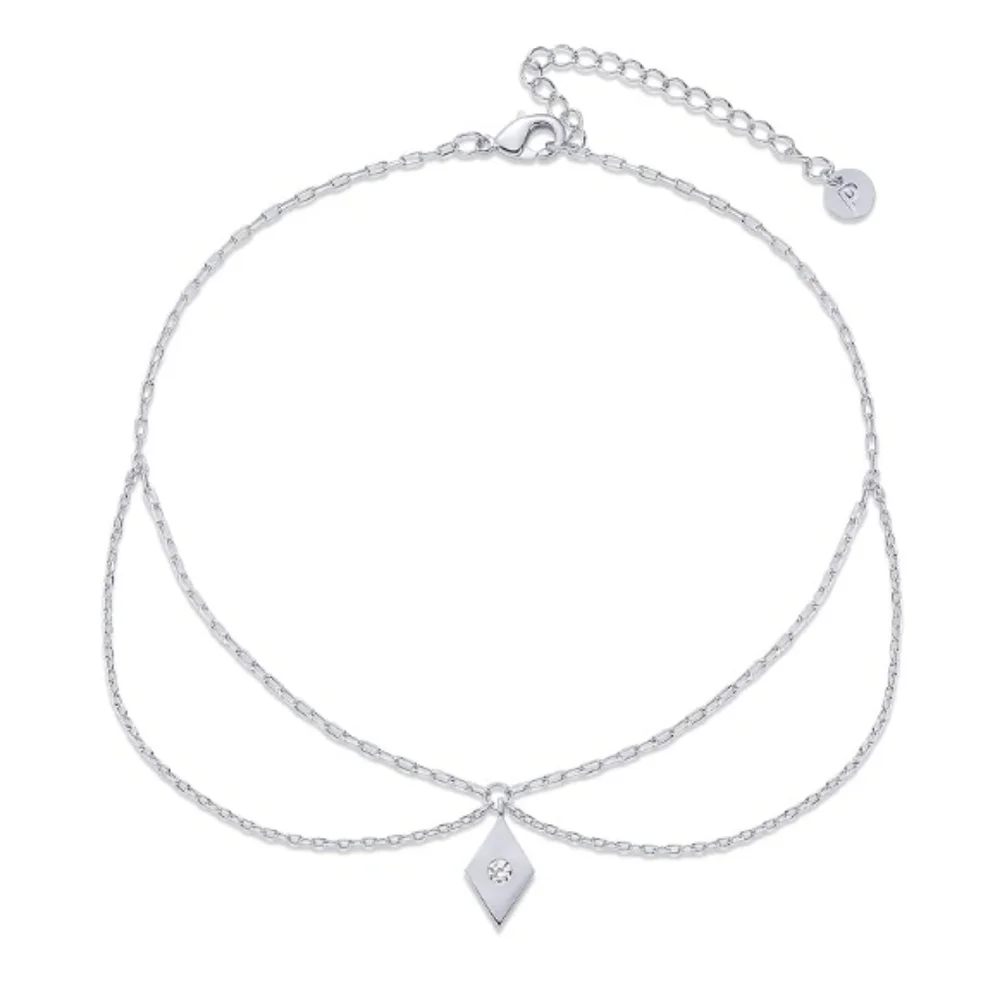 14K Gold Plated Charm Link Chain CZ Boho Adjustable Anklet In White Gold - Picture 4 of 4